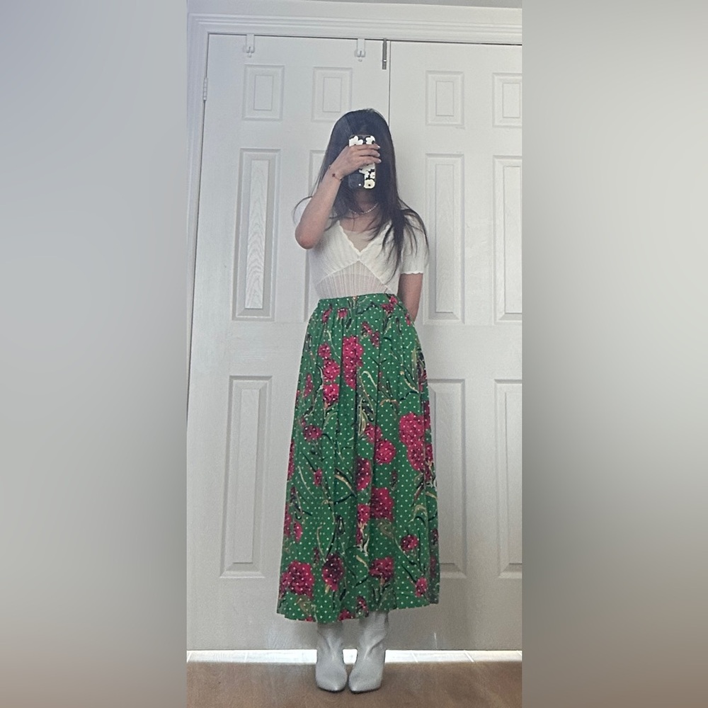 Floral Green and Pink Maxi Skirt